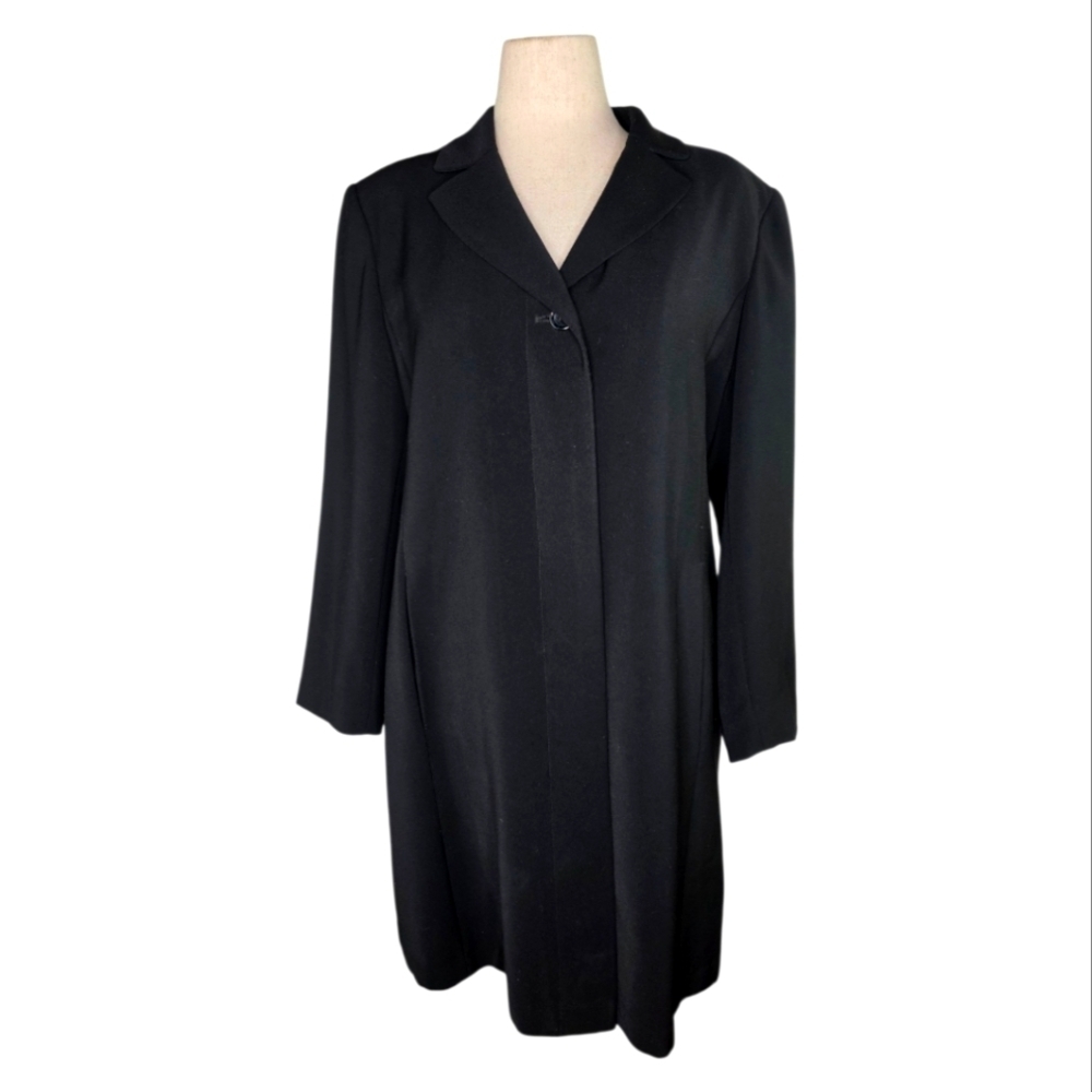 Vintage Portrait Black Longline Coat Women’s PL Classic Button Front Overcoat